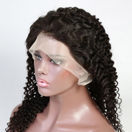 Elesis Virgin Hair deep curly Brazilian virgin human hair Frontal lace wig 150% density