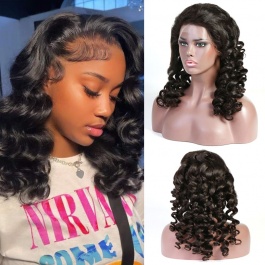 Elesis Virgin Hair Loose Curl 13x4 frontal lace wig 150% density bouncy loose wave  virgin human hair wig