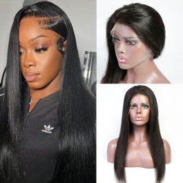 Elesis 100% virgin hair Straight human hair wig 13x4 Frontal Glueless wig 150% density