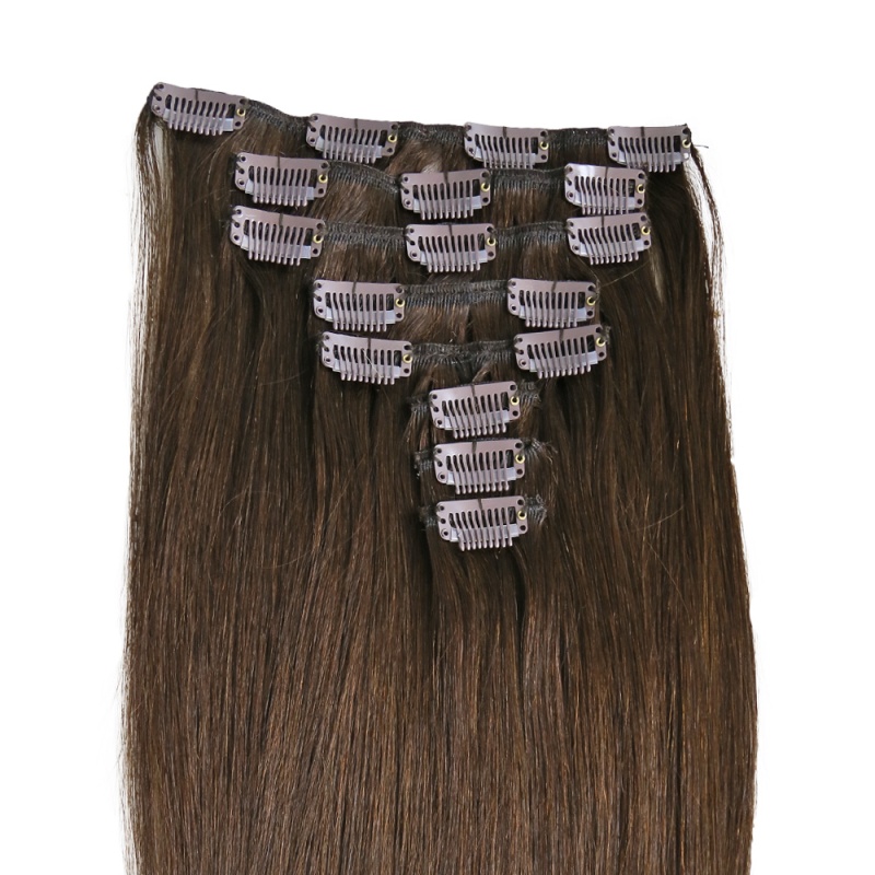 Elesis Virgin hair raw hair color #4 clip in Straight  extensions 120grams full 8pcs/set