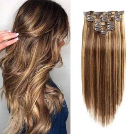 elesis virgin hair 7pcs set 120grams virgin remy clip in hair extensions highlight color #4/27