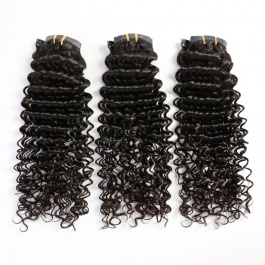 Elesis Virgin hair Deep Curly 7pcs/set 120grams Seamless PU clip in Hairextensions  Virgin Remy Human Hair