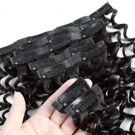 Elesis Virgin hair Deep Curly 7pcs/set 120grams Seamless PU clip in Hairextensions  Virgin Remy Human Hair