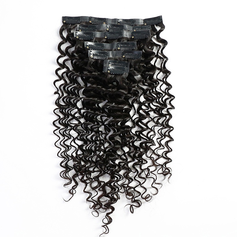 Elesis Virgin hair Deep Curly 7pcs/set 120grams Seamless PU clip in Hairextensions  Virgin Remy Human Hair