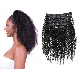 Elesis Virgin hair Kinky Curly PU clip in set 120grams Hairextensions  Virgin Remy Human Hair