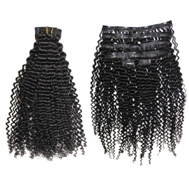 Elesis Virgin hair Kinky Curly PU clip in set 120grams Hairextensions  Virgin Remy Human Hair