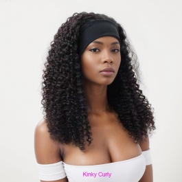 Elesis Virgin Hair Headband Scarf wigs Glueless No plucking Wigs Nautral Black -HB300