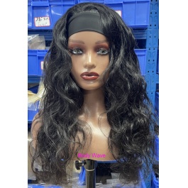 Elesis Virgin Hair Headband Scarf wigs Glueless No plucking Wigs Nautral Black -HB300