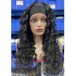 Elesis Virgin Hair Headband Scarf wigs Glueless No plucking Wigs Nautral Black -HB300