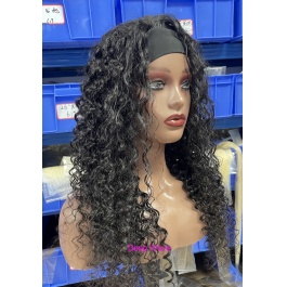 Elesis Virgin Hair Headband Scarf wigs Glueless No plucking Wigs Nautral Black -HB300