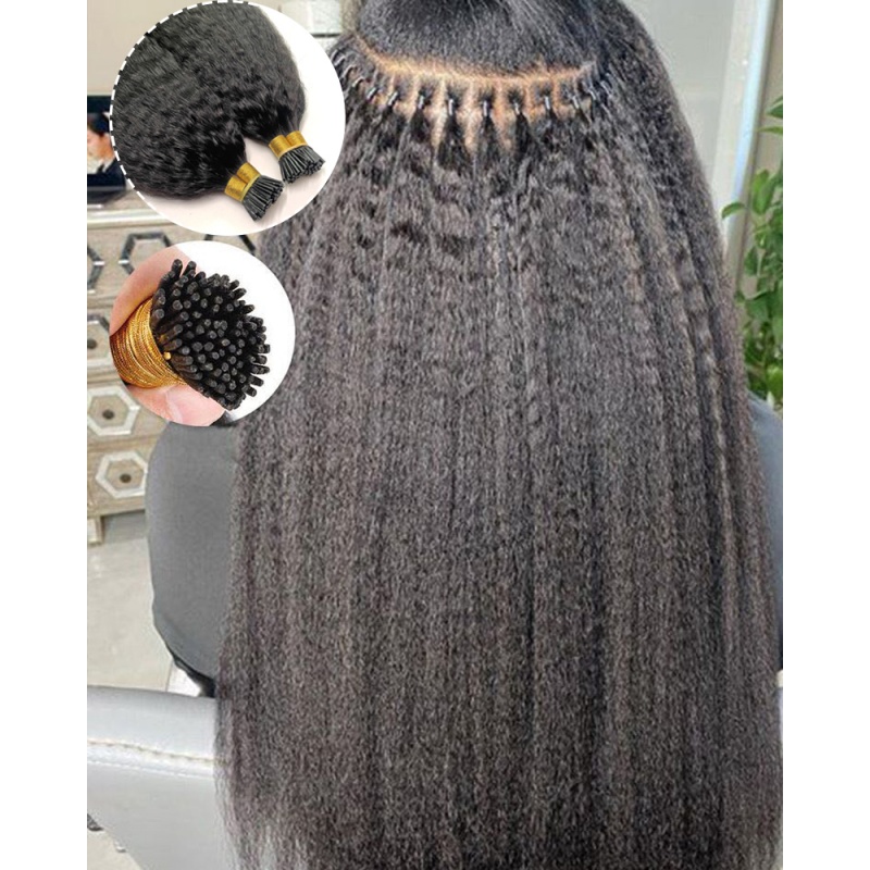 Elesis Virgin Hair Kinky Straight I-tips hair extensions Virgin Remy Hair 100grams-Tip08