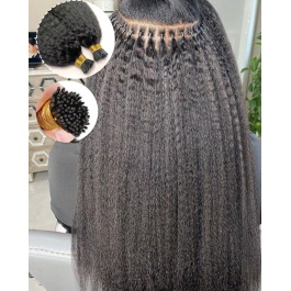 Elesis Virgin Hair Kinky Straight I-tips hair extensions Virgin Remy Hair 100grams-Tip08