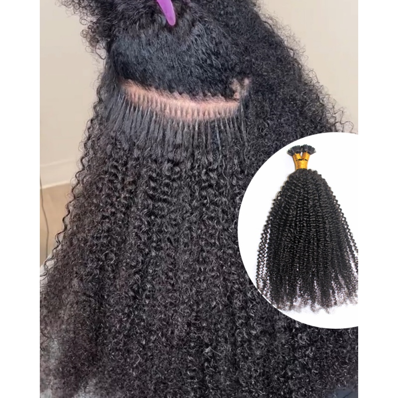 Elesis Virgin Hair Flat Keratin bonds Kinky Curly ktips hair extensions Virgin Remy Hair 100grams