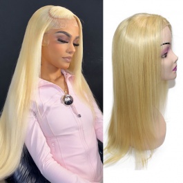 New Wig 6inch frontal long parting Guleless 13x6 Lace Frontal wig Blonde straight Virgin human hair wig 150% Density