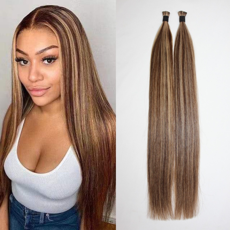 Elesis Virgin Hair double drawn virgin hair I-tip straight color #4/27highlight hairextensions 100grams-Dtip3