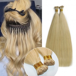 Elesis Virgin Hair double drawn raw hair I-tip straight hair color #613 blonde hairextensions 100grams