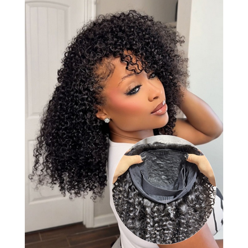 All-In-One Realistic Versatile Cap Drawstring Ponytail Half Wig