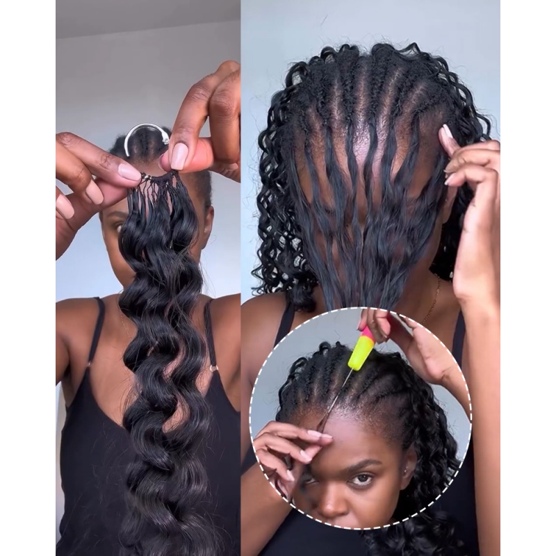  Seamless Feather Crochet Human Hair Extensions texture black and color