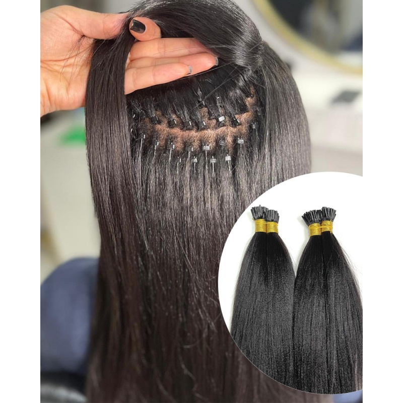 Elesis Virgin Hair Yaki Straight Itips hair extensions Virgin Remy Hair 100grams